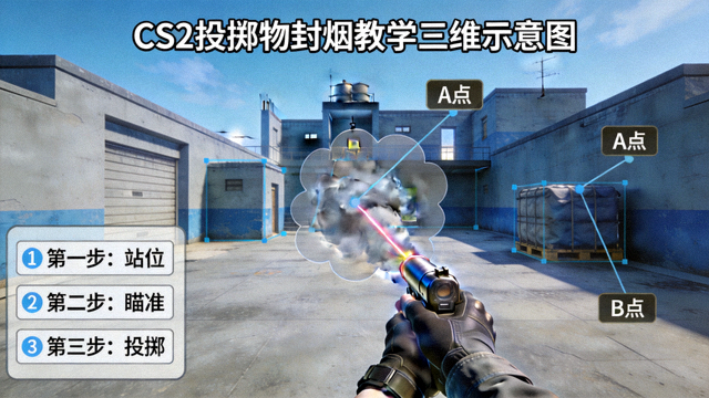 CS2投掷物高清点位封烟教学三维示意图