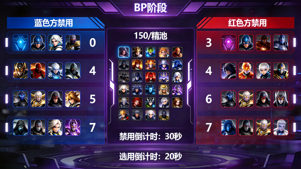 英雄联盟职业联赛BP禁选阶段战术沙盘界面演示画面